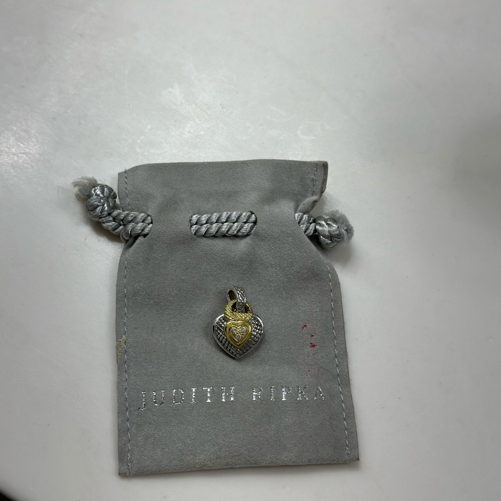 Judith Ripka TWO Diamond Heart Pendant with Gold Accents